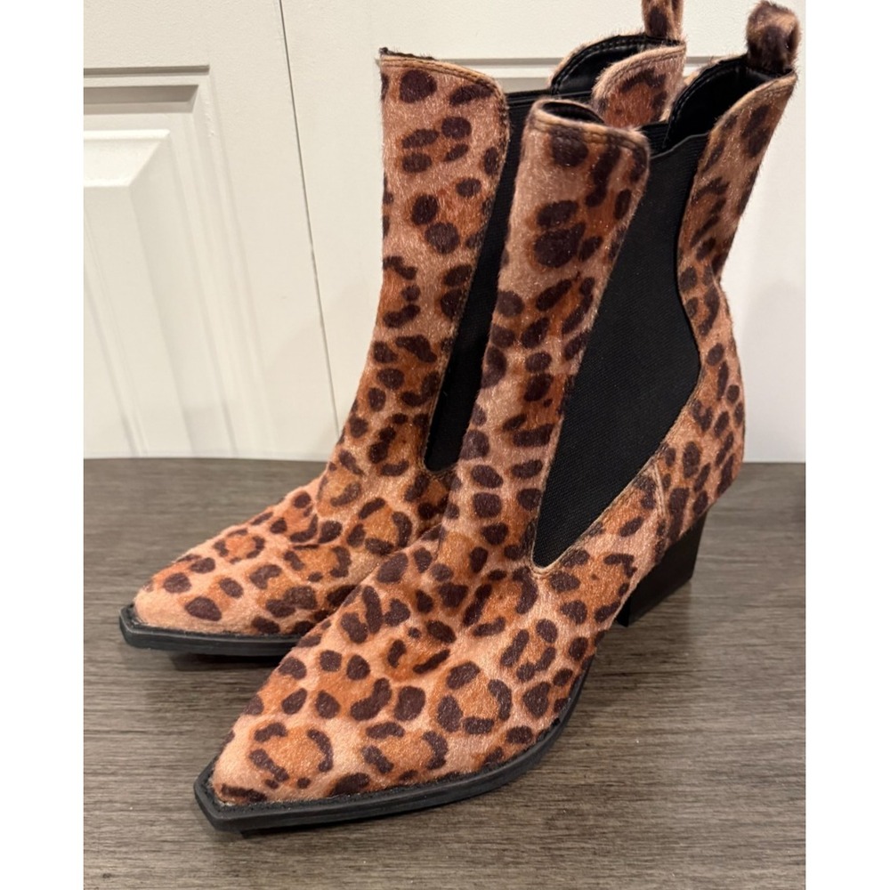 DV Dolce Vita Jerico A Leopard Pony Ankle Boots Women's 9 Pointed Toe Block Heel